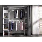 Dressing extensible dorian avec rideau - l110 / 180 cm - coloris : blanc et gris Dressing extensible dorian avec rideau - l110 / 180 cm - coloris : blanc et gris