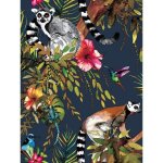 Papier peint - holden - l�murien bleu p�trole - 10m x 52cm - animaux - papier �pais de luxe