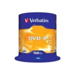 Dvd - r verbatim 4. 7 go 16x - 100 supports - spindle argent mat
