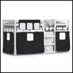 Dxbk lit superpos avec rideaux blanc / noir 90x190 cm bois pin massif 3283940