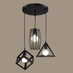 Suspension luminaire vintage - petites ecrevisses - disque avec 3 cage - mtal noir - cuisine - 3 ampoules ...