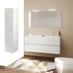 Easy meuble salle de bain double vasque 2 tiroirs couleur - chne clair modle - largeur 120 cm + miroir ...