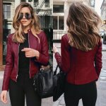 Ecelen manteau blouson cuir pu pour femme avec fermeture clair mode printemps - automne veste courte ...