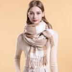 charpe  carreaux imitation laine vitata - femme - automne / hiver - beige - fashion