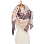 Echarpe femme automne hiver ch�le � carr� chaude grande motif � carreuaux souple confortable - beige