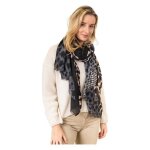 Foulard femme imprim noir en coton et viscose