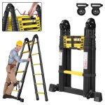 Echelle tlescopique lzq - jaune - noir - pliable - 19 + 19m - 12 marches - 150 kg