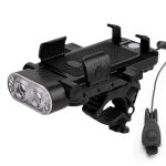 Eclairage vélophare de vélo avec support de téléphone et klaxon 130 décibels Eclairage vélophare de vélo avec support de téléphone et klaxon 130 décibels