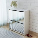 Magnifique economique meuble  chaussures 2 tages avec miroir 63 x 17 x 67 cm blanc