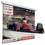 �cran de projection motoris� gainup - 200 x 200 cm - format 4:3 16:9 16:10 - toile blanche avec dos noir ...