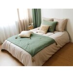 Edredon panama avec pompons en jute vert 90x190 cm