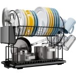 Egoutoire vaisselle cuisine noir à 2 niveaux en egouttoir vaisselle inox avec porte - ustensiles et bac ... Egoutoire vaisselle cuisine noir à 2 niveaux en egouttoir vaisselle inox avec porte - ustensiles et bac ...