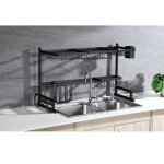gouttoir  vaisselle 2 niveaux - grande capacit - tagre pour ustensiles - noir