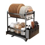 gouttoir  vaisselles en acier au carbone - jeobest - 36 x 265 x 39 cm - noir - 2 tages