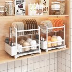 �gouttoir � vaisselle double - homewell - blanc - acier au carbone - 36 * 26 * 375 cm