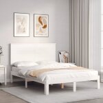 Elegant 140 x 190 cm cadre de lit adulte avec t�te de lit blanc 140x190 cm bois massif 1865 kg
