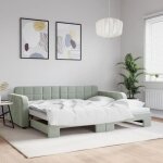 Elegant 90 x 200 cm lit adulte - lit de jour avec lit gigogne gris clair 90x200 cm velours 428 kg