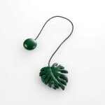 Embrasse de rideau aimant�e - paris prix - fossilia 33cm vert - design & pratique - forme de feuille