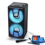 Enceinte autonome � led party box portable avec lecteur cd + micro - bt / cd / aux / usb - 150w + c�ble ...