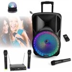 Enceinte mobile amplifie party light & sound - karaok 3 micros sans fil - 800w bluetooth usb sd - noir ...