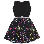 Enfants filles panneau noir robe patineuse pastel splash imprim� f�te top robes d�t� �ge 5 13 ans