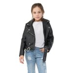 Veste biker enfant fille en pu cuir avec zip et ceinture - noir - 5 - 13 ans