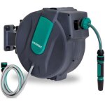 Enrouleur de tuyau automatique - tuyau de 25m buse d?arrosage et raccords inclus - fixation murale