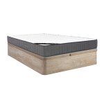 Ensemble 160 x 200 cm sommier coffre naturel clair + matelas hybride ressorts ensachs 7 zones et mousse ...