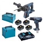 Ensemble de 2 machines - makita - dlx2138ptj - perceuse visseuse - perfo - burineur - batterie 5. 0ah ...