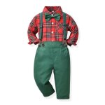 Ensemble de 2 pices pour bb garon fille nol fte  carreaux plaid rouge vert 9 mois  12 ans