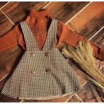 Ensemble 2 pices filles automne mode vtements - marron - col roul hauts + plaid 1 - 6y