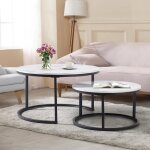 Ensemble de 2 tables basses gigognes 808045 et 606033. 5 cm - table ronde avec cadre en mtal placage ...
