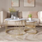 Ensemble de 2 tables basses gigognes rondes en placage de marbre blanc - hofurni