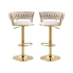 Ensemble de 2 tabouret de bar pivotant chaise rembourre velours avec repose - pieds pour cuisine salle ...