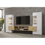 Ensemble de 3 meubles de salon collection kobee. couleur blanc et chêne Ensemble de 3 meubles de salon collection kobee. couleur blanc et chêne
