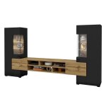 Composition murale kobee ? noir et ch�ne ? meuble tv suspendu avec 2 vitrines ? style design moderne