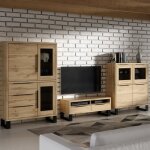 Salon complet milo 3 meubles style industriel ch�ne