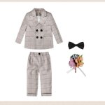 Ensemble 4 pi�ces b�b� enfant gar�ons carreau v�tement smokings soir�e c�r�monie mariage - kaki