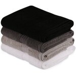 Ensemble de 4 serviettes de bain - 70 x 140 cm - blanc gris gris fonc� noir