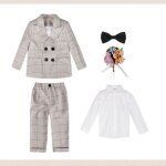 Ensemble 5 pi�ces b�b� enfant gar�ons carreau v�tement smokings soir�e c�r�monie mariage - kaki