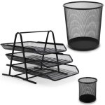 Ensemble accessoires de bureau m�tal 3 pi�ces maille mesh waytex corbeille papier trieur 3 corbeilles ...