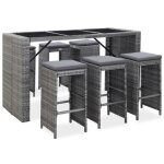 Vidaxl meuble de bar de jardin 7 pcs et coussins résine tressée gris Vidaxl meuble de bar de jardin 7 pcs et coussins résine tressée gris