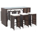 Ensemble de bar de jardin en rsine tresse - vidaxl - marron - 185x80x110cm - 7 pcs