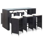 Vidaxl meuble de bar de jardin 7 pcs et coussins résine tressée noir Vidaxl meuble de bar de jardin 7 pcs et coussins résine tressée noir