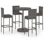 Ensemble de bar de jardin - vidaxl - 5 pcs - mtal gris - coussins inclus - rsistant aux intempries ...