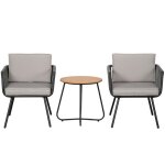 Ensemble de jardin - outsunny - salon r�sine tress�e 3 pi�ces 2 fauteuils 1 table basse - acier - gris ...
