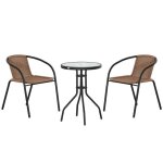 Salon de jardin 2 personnes - outsunny - 2 fauteuils empilables table basse - plateau verre tremp� cadre ...