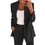 Ensemble blazer 2 pices pour femme - noir - blazer ouvert sur le devant - manches longues et pantalon ...