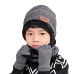 Ensemble bonnet charpe et gants tricots chauds pour enfant - gris