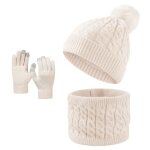 Ensemble bonnet charpe et gants - xh603 - blanc - coton tricot pais - mixte - hiver